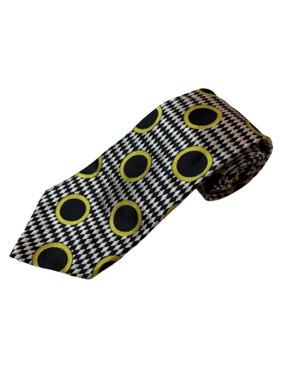 Gianni Versace Geometric Circle Silk Tie Black Gold Harlequin Italy 90s